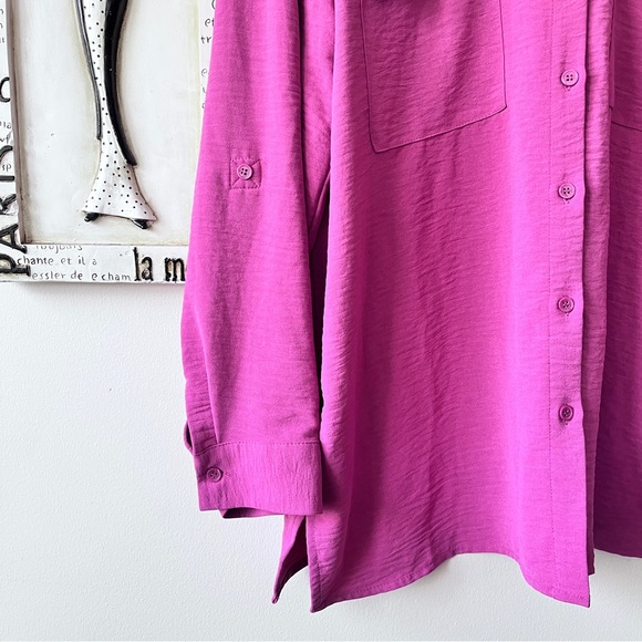 Hilary Radley Purple Tab Sleeve Button Down Women’s Top Size L - Picture 3 of 8